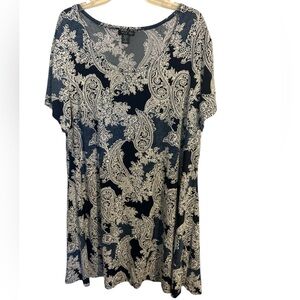 Vasna Blue W/ White Design Plus Size Midi Dress Short Sleeve 2X